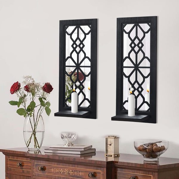 Wood Wall Sconce Candle Holder Set 2, Rustic, Wall-Mount, Farmhouse Hanging Wall