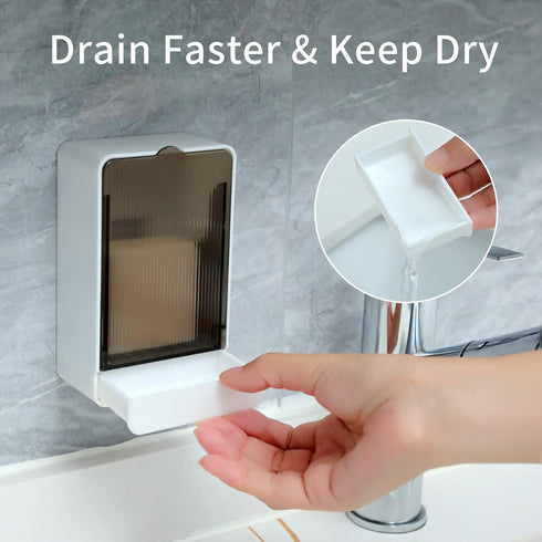 GREATIN 2 Bar Soap Holder Dish Shower PCS Self Draining Soap Container with Lid, Wall Mounted Soap Box Tray