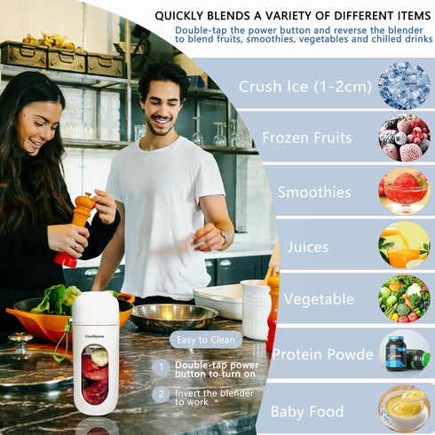 Portable Blender USB Rechargeable, Personal Size Blender for Shakes and Smoothies, 12 Blades for Baby Food