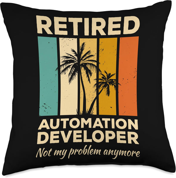 Retired Automation Developer Throw Pillow, Multicolor, 18x18