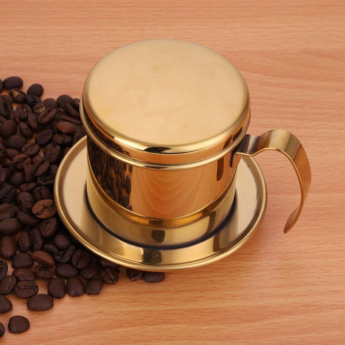Vietnamese Coffee Filter Maker, Stainless Steel Drip Filter Cup for Home Office Cafe (Gold)