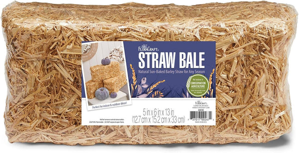 FloraCraft Decorative Straw Bale, Natural, 5 Inch x 6 Inch x 13 Inch