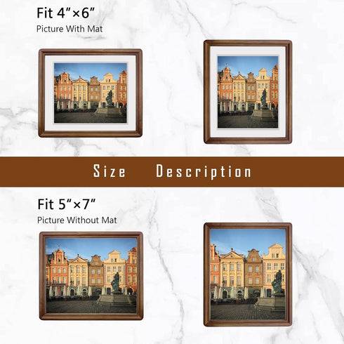 5x7 4x6 Picture Frame with Tempered Glass Walnut Solid Wood Mat for Photo, Handcrafted Natural Wood Frame with Rounded