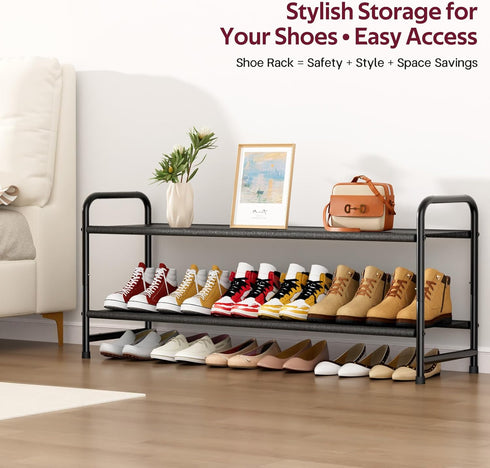 2-Tier Closet, 18-Pairs SLEEPING LAMB Long Shoe Organizer for Stackable Wide Shoe Rack Holds Low Shoe Shelf Storage