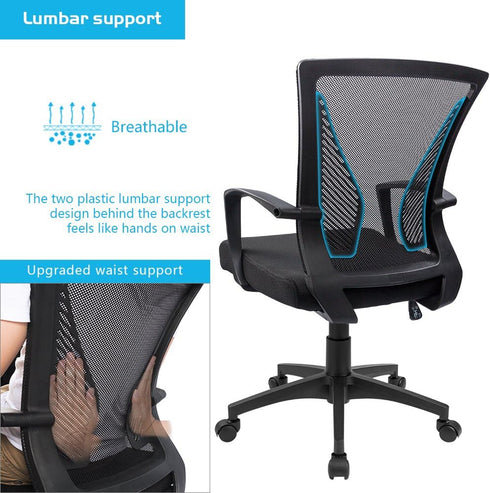 Furmax Office Chair Mid Back Swivel Lumbar Support Desk Chair, Ergonomic Mesh Chair with Armrest (Black)