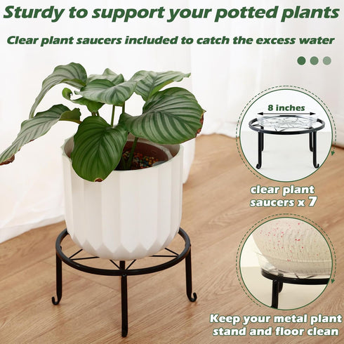 DEELF OUTLET 6-pack 9" Large Metal Plant Stands Indoor Outdoor Rustproof Iron Potted Plant Holder Heavy-duty Round