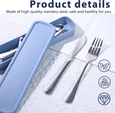 HANSGO 3PCS Portable Utensils Set with Case, Reusable Stainless Steel Cutlery for Lunch, Camping, School, Office