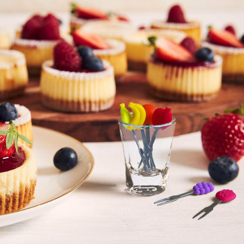 6-Piece Cocktail Forks, Appetizer Forks, Fruit Shapes, Stainless Steel and Silicone Small Forks for Fruits, Cheese