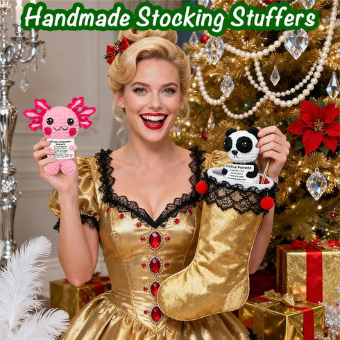 AicooFest 9pcs Positive Crochet Animals Emotional Support Plushies with Messages Positive Cat Bunny Duck Shark Employee