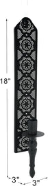 Set 2 18inch Vintage Black Wall Sconce Candle Holder with Intricate Pattern, Rustic Metal Taper Candle Holders