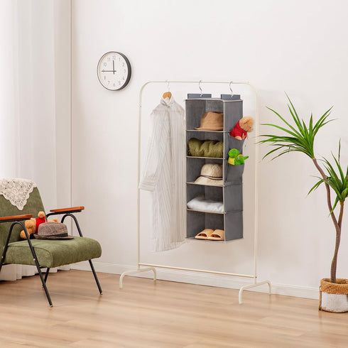 Hanging Closet Organizer, 5-Shelf Closet Hanging Storage Shelves in Grey