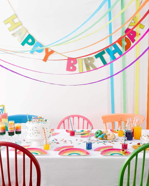 Talking Tables RAIN Happy Birthday Rainbow Shaped Plates, Pack of 12, 9" Width, Gold Foil and Mixed Colors