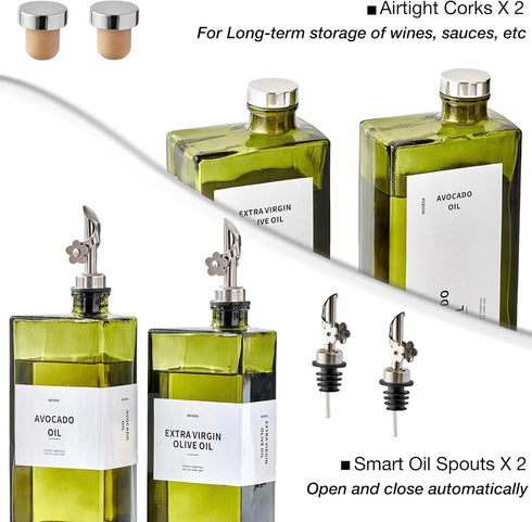 MUVEKA 16.9oz /500ml Set, Olive Oil Dispenser Bottle for Kitchen, Cooking Vinegar Dispenser Bottle Glass Sauce