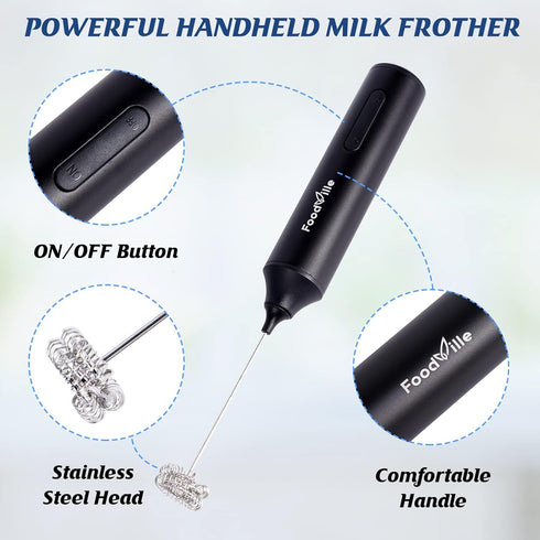 MF05 Rechargeable Handheld Milk Frother with Stainless Balloon Whisk for Cappuccino, Latte, Bulletproof Coffee (Black)