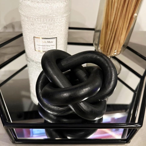 3-Link Wood Chain Link Coffee Table Decor, Black Wooden Knot Decor for Coffee Table Farmhouse Decortive for Home Boho