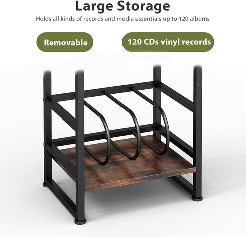 Stand,3-Tier 120 Albums,28" Record Player Record Player Table with U-Shaped Vinyl Storage Up to H End Table Turntable