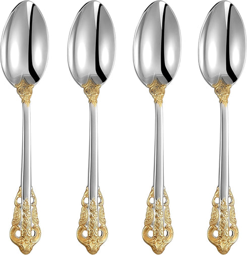 KEAWELL Luxury Dinner Spoon Set of 4, 18/10 Stainless Steel, Mirror Polished Silverware Spoon (Gold Accent)
