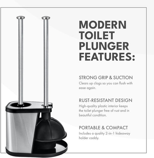 7.5" 9" 20.5") ToiletTree Products Modern Deluxe Freestanding Toilet Brush and Plunger Combo (Black - x x