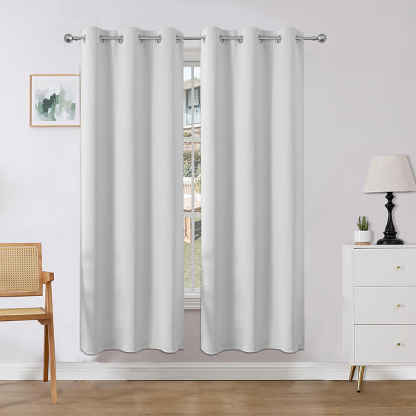Joydeco Blackout Curtains 72 Inches Long, 2 Panels Set, Thermal Insulated Room Darkening Curtains (Greyish White)