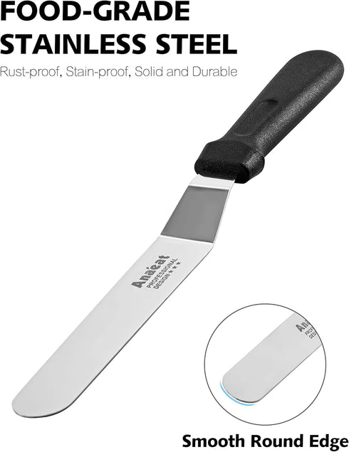 Anaeat Icing Spatulas, Set of 3 Professional Cake Angled Offset Spatula with 6", 8", 10" Stainless Steel Blades
