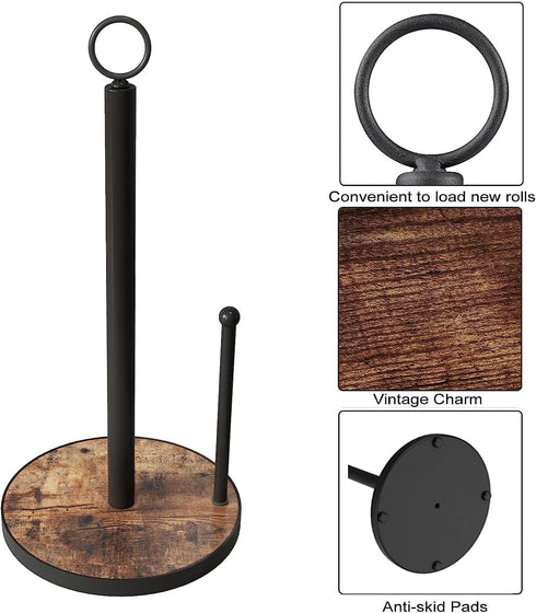 OROPY Heavy Duty Paper Towel Holder Countertop with Wood Base, Farmhouse Stand for Standard and Jumbo Size Towels