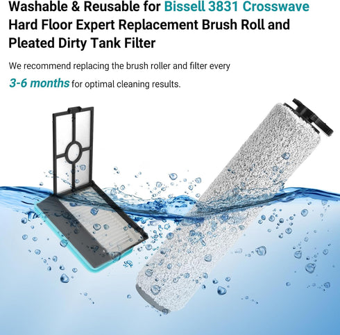 3831 3831 HF2 3845 3847 3848, B0555, 1637755, 1632973 Replacement Brushes and Filters for Bissell Crosswave Hard Floor