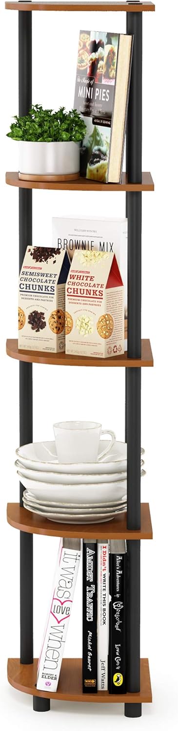 5-Tier Furinno TURN-N-TUBE Corner Shelf, Corner Bookshelf, Open Storage Shelves, for Organization and Storage, Living