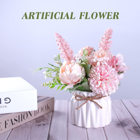 Meyerascal Artificial Potted Flowers Pink, Small Ceramic Vase Fake Flower Plants Desktop Decoration Indoor for Home
