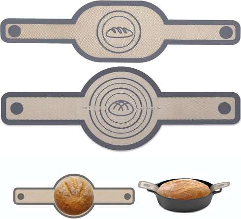2Pcs Silicone Bread Sling for Dutch Oven, Non-Stick Easy-Clean Baking Mat with Long Handles, Gray