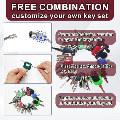 50 Set Bullozers Equipment Keys Master Ignition Keys for Kubota JCB Cat Yanmar Honda Ditch Witch Backhoes Excavators