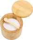 Natural Bamboo Salt and Pepper Bowl, Bamboo Salt Cellar with Built-in Spoon and Magnetic Swivel Lid, Single Compartment