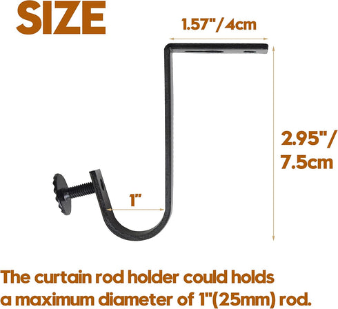 4 Pack Heavy Duty Ceiling Curtain Rod Bracket - Single Curtain Rod Holders for 1 Inch Drapery