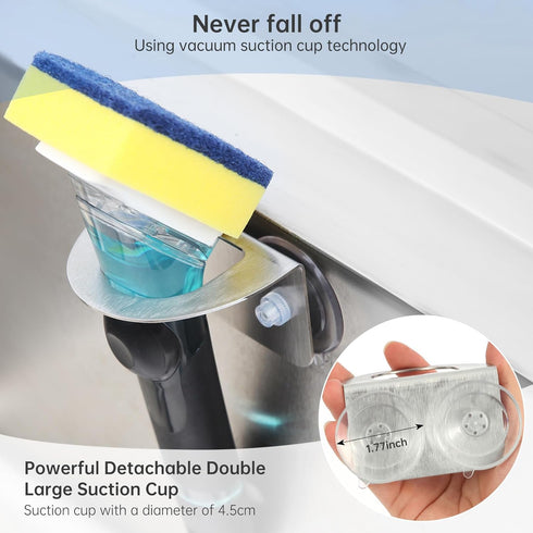Dlilise Stainless Steel Kitchen Sink Dish Brush Holder with Suction Cups,Scrub Brush Holder, Compatible with Various