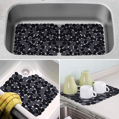 Yolife Pebble Sink Mats - PVC Sink Saddle Protectors for Stainless Steel Sink, 2 Pack (Black), 15.8inch x 12inch