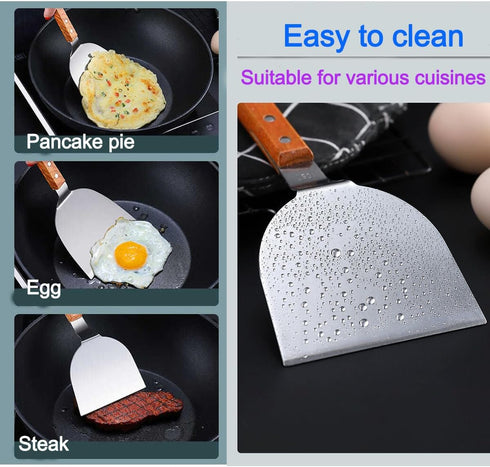 Metal Spatulas Set, Stainless Steel Fish Turner for Cooking, BBQ Grill Griddle Spatula with Wood Handle