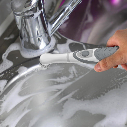 Electric Cleaning Brush with 4 in 1 Brush Heads, Cordless Motorized for Bathroom, Toilet, Kitchen Cleaning (Grey)