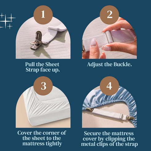 4 PCS Bed Sheet Clips - Corner Bands Suspenders for Fitted Sheets, Mattress Sheets Grippers Holders Straps (Pack of 4,