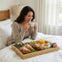 Set 2 17x13in, 16x12in GOLD HONEY Bamboo Serving Tray with Handles of - Decorative Wooden Tray for Living Room