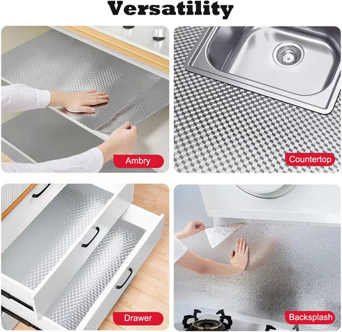 Kitchen Waterproof Oil Proof Aluminum Foil Sticker, Removable Self Adhesive Paper for Countertops (15.7"x197")