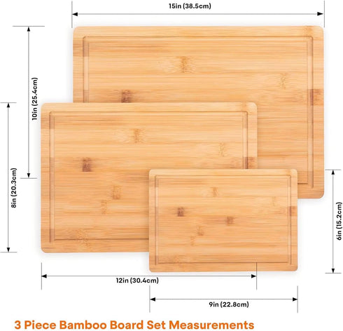Pure Home Solutions Set, Bamboo Cutting Board Durable Wood Cutting Boards for Kitchen with Deep Juice Grooves