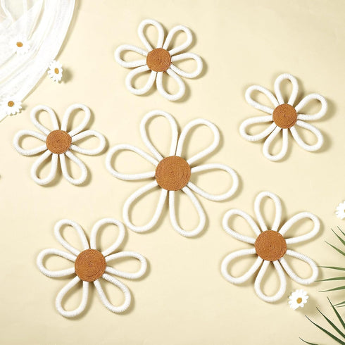 Barydat 6 Pcs Boho Nursery Decor Daisy Flower Woven Macrame Wall Hanging