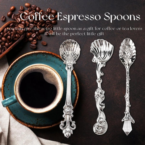 6PCS Vintage Carved Coffee Spoons, Tiny Espresso Spoons, Creative Tableware Mixing Spoons for Coffee Bar