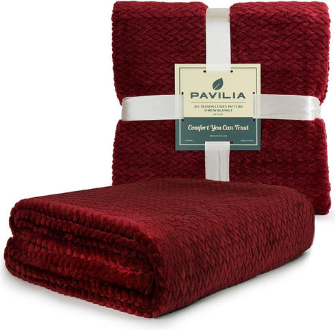 PAVILIA Soft Fleece Throw Blanket, Burgundy Dark Red, Lightweight Plush Warm Blanket for Couch, 50x60 inch