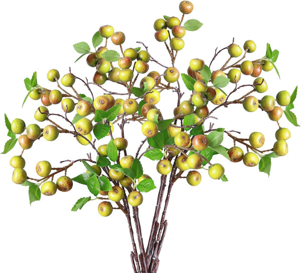 Forlaoers Realistic 21.6 Inch 8Pcs Green Berry Faux Stem Artificial Berries with Stem
