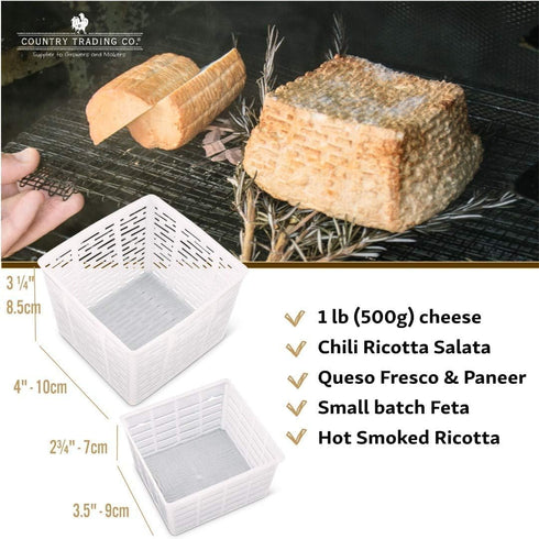 Country Trading Co. Cheesemaking Molds Set of 5, Ricotta Cheese Draining Baskets for Home Cheese Making