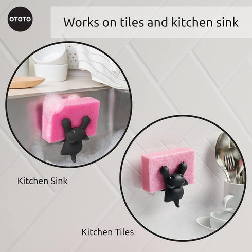 OTOTO Scrubby Cute Cat Sponge Holder for Kitchen Sink - Dishwasher Safe Dish Organizer- Compact, Cute Kitchen
