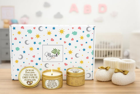 Set |9-Pack 40 Majestic Zen Baby Shower Candle Favors Gift Neutral Scented Soy Wax Candles with Fresh Baby Powder |Long
