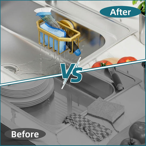 TAILI Sponge Holder for Kitchen Sink with Strong Suction Cup Removable, Rustproof Aluminum Sink Caddy for Sponge