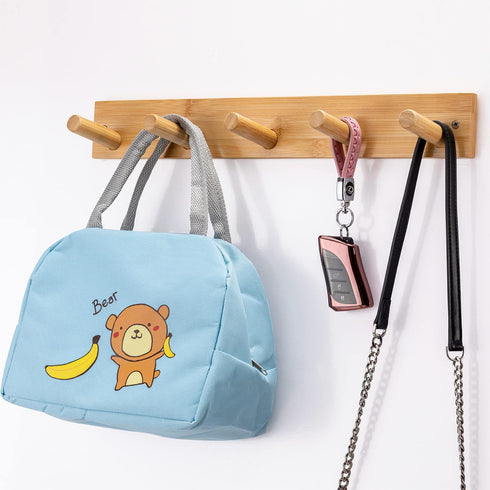 Wall Mounted Coat Rack - 5-Pegs Bamboo Entryway Hat Rack for Hanging Coats, Jackets, Bathroom Kitchen Towel Rack