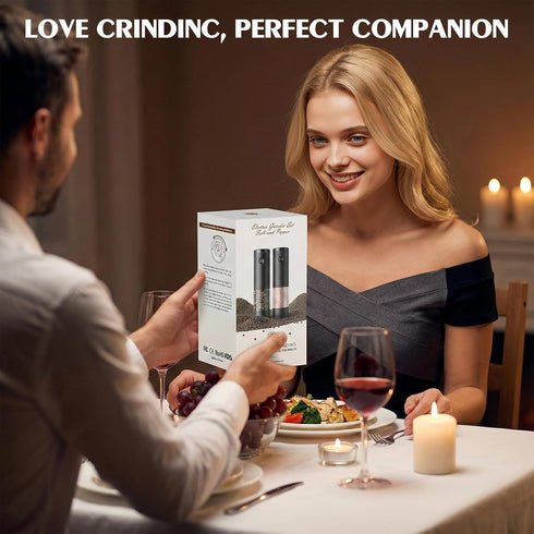 Set Electric Salt and Pepper Grinder Automatic Battery Pepper Mill Shakers Adjustable Coarseness Upgraded Larger